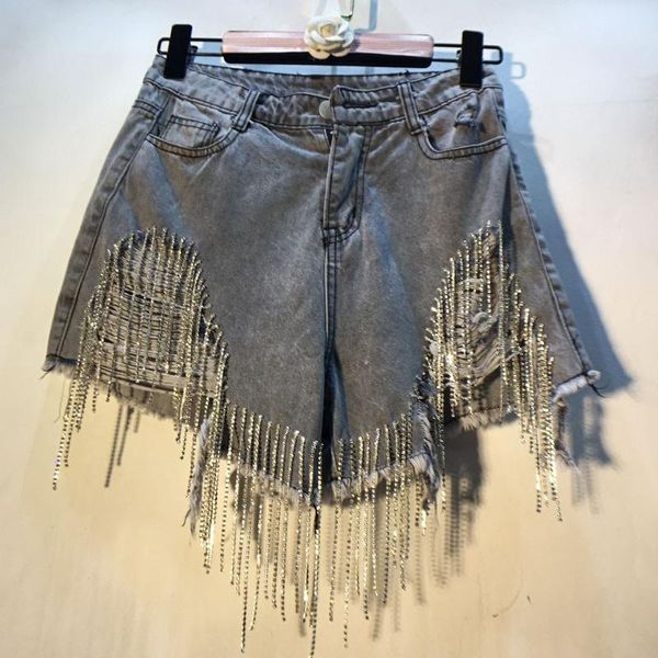 

women's shorts women summer denim biker 2021 heavy diamond bead lnsert dril high waist slim holes jeans lady, White;black