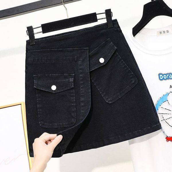 

plus size pants nkandby summer elastic denim skirt 2021 women black a-line loose stretch high waist above knee skirts oversized