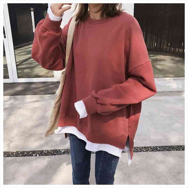 

oversized fake two piece womens sweatshirts pullover casual long sleeve coats shirts outwear boyfriend style, Black