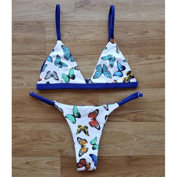 

men's swimwear low waist thong butterfly print beachwear bikinis 2021 swimsuit women bikini set string summer beach wear biquini