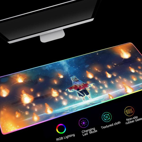 

mouse pads & wrist rests anime rgb 900*400mm rubber gaming pad led backlight lapkeyboard anti-slip mousepad xl mat gamer accessories