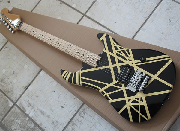

factory wholesale black striped electric guitar with floyd rose,maple fretboard