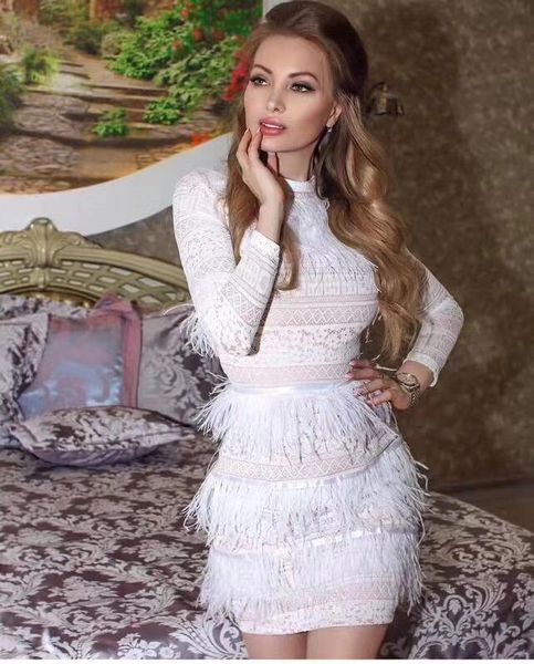

casual dresses white nude long sleeve feather bodycon dress cocktail party, Black;gray