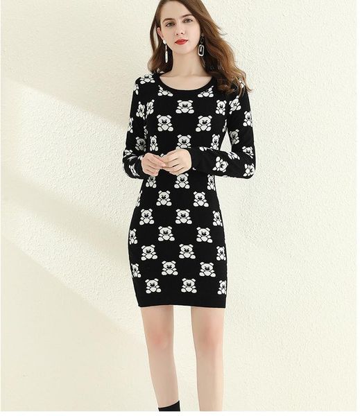 

women's sweaters 2021 winter fashion cashmere sweater women cartoon bear pullover long knee-for b142, White;black
