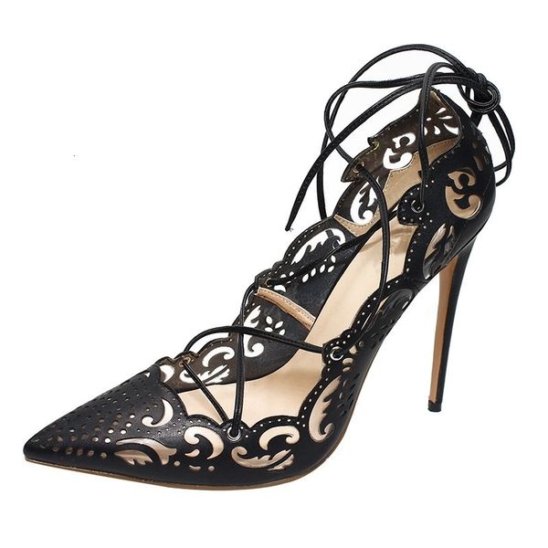 

sandals spring summer ankle strap shoes women pumps elegant hollow high heels thin heel pointed toe c007a lqxt, Black