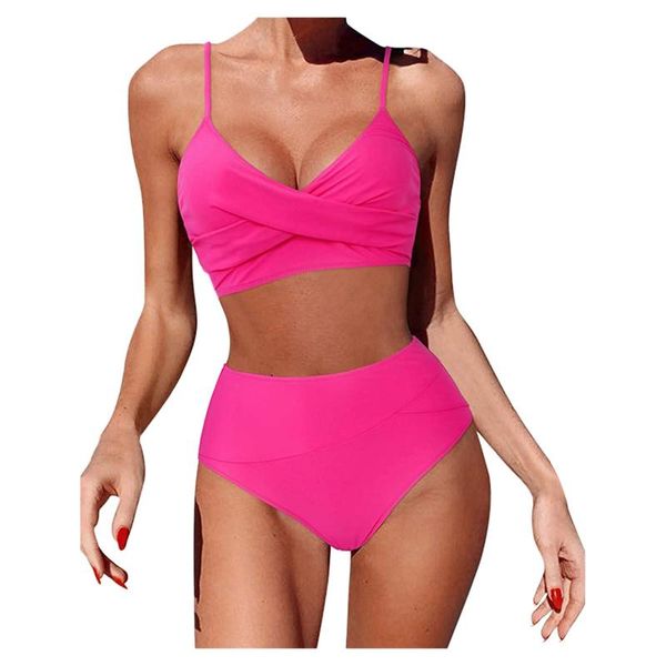 

women's swimwear 2021 bikini women high waist swimsuit solid color set beach wear padded push up bathing suit#e, White;black