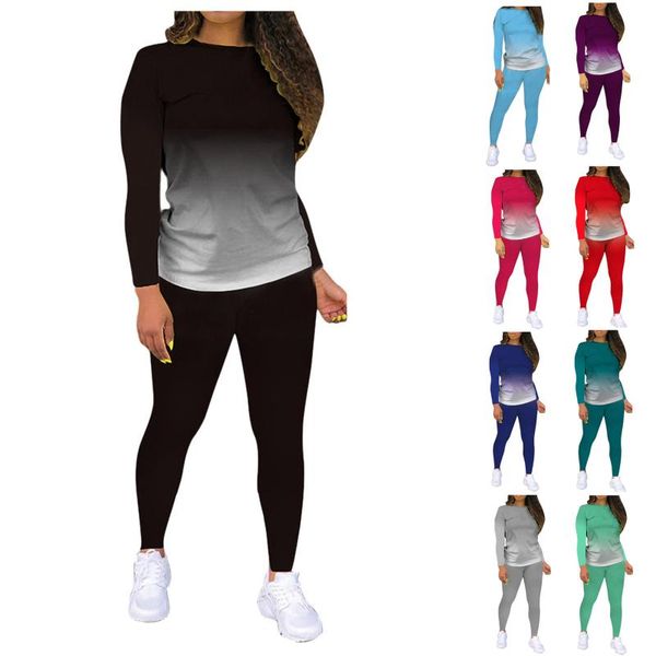 

women's tracksuit autumn casual sports gradient printed long sleeve home wear two piece set sweatshirts pants outfits #40 tracksuits, Gray