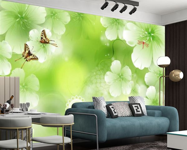 Fantasie-Blume 3D-grüne Tapete, wasserdichte Heimwerker-Tapeten, Wohnzimmer, Schlafzimmer, Küche, Malerei, Wandgemälde