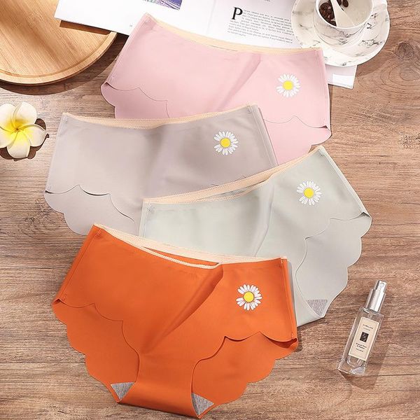 

women's panties ice silk seamless mid waist female skin-friendly printing briefs soft comfort breathable lady lingerie, Black;pink