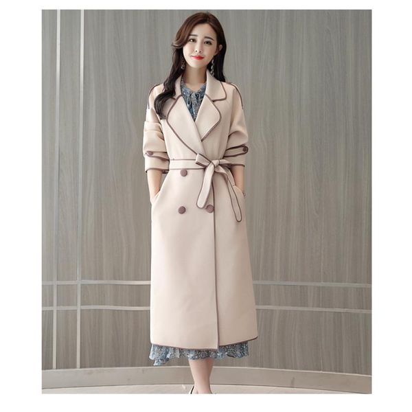 

women's trench coats fashion long windbreaker coat female trend ladies double-breasted 2021 autumn korean clothing 1378, Tan;black