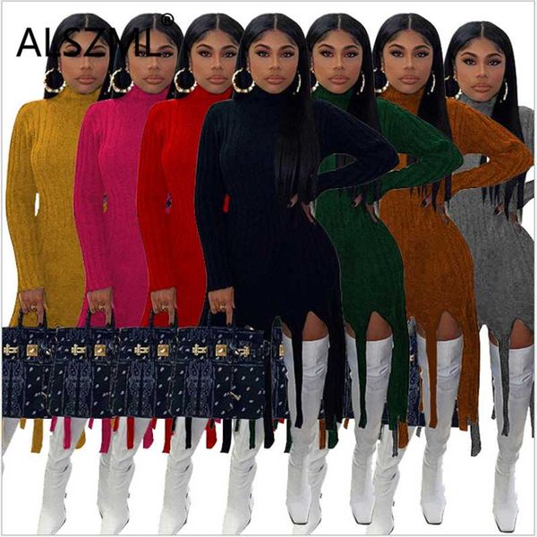 

women fashion full sleeve midi dress tassel club sheath ladies vestidos casual dresses, Black;gray