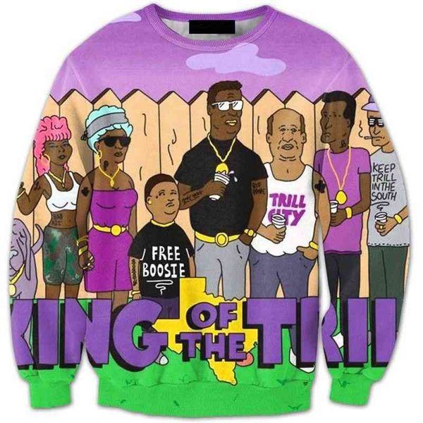 

men's 3d street culture printed long sleeve pullover trendy men's sweater, Black