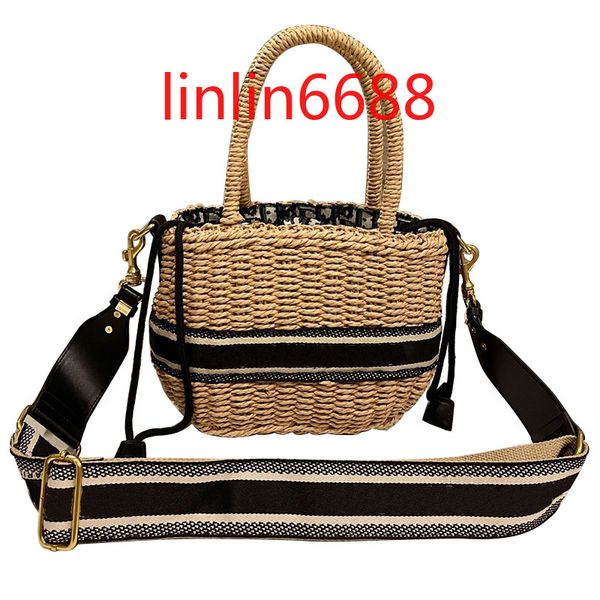 

international brand bag with logo popular women's new fashion portable straw woven bags wide shoulder belt net red foreign style single