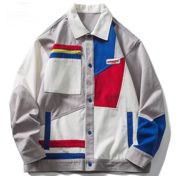 

men's jackets hip hop color block patchwork colorful jacket men outwear autumn baggy fashion harajuku cargo coats streetwear, Black;brown
