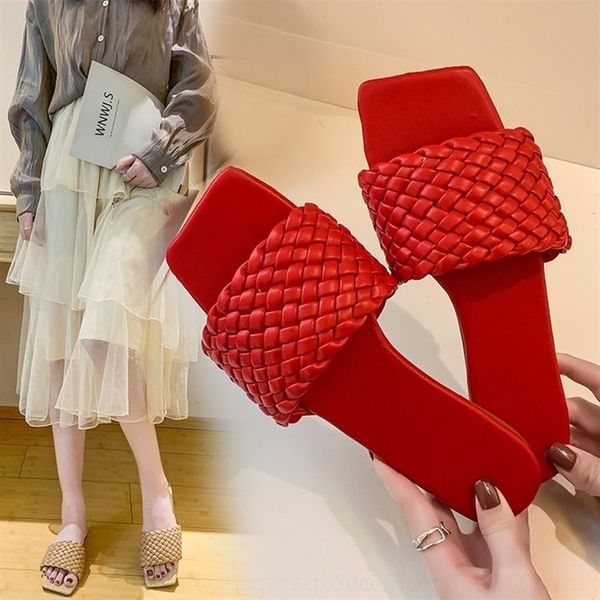 

e9v slippers women's 20 knitting summerfashion flat shoessandals flat shoes square slippers head wear one word sandal korean 42 large, Black