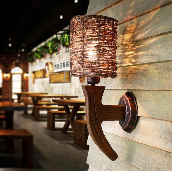 

wall lamp southeast asia handmade natural rattan art lamps nostalgic design wood e27 led for stairs&cafe&porch&aisle ldk028