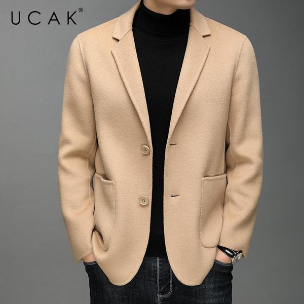 

men's wool & blends ucak brand classic solid color pure blend men clothes winter arrival casual coat streetwear jackets colthing u8319, Black