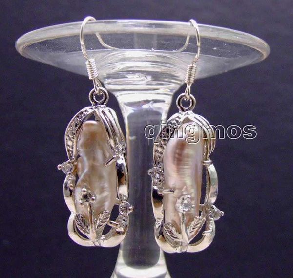 

dangle & chandelier big 8*22mm purple baroque natural freshwater pearl earring hook-ear449 wholesale/retail, Silver