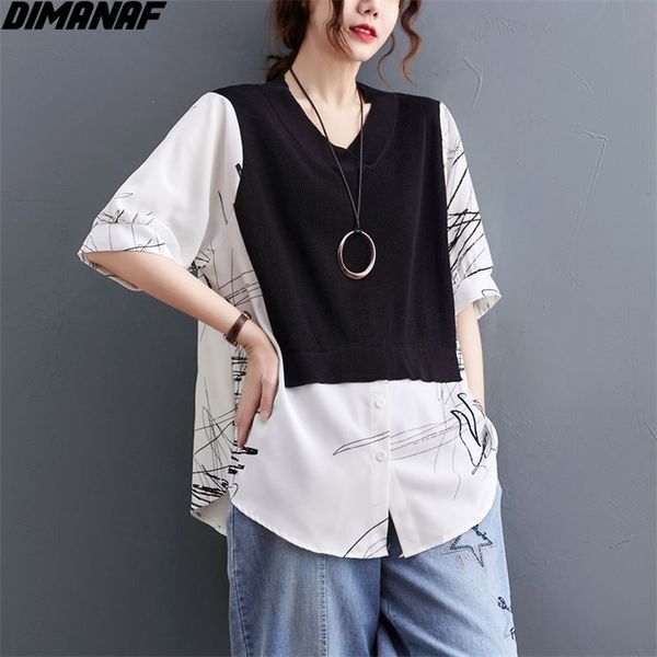

women t-shirt casual patchwork cotton striped blouse v-neck pullover knitting summer tee office 210531, White