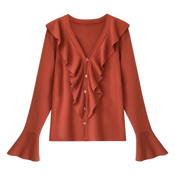 

women's sweaters autumn winter xl korean sweet lotus leaf sweater long-sleeved v-neck shirt solid color thin female y43, White;black