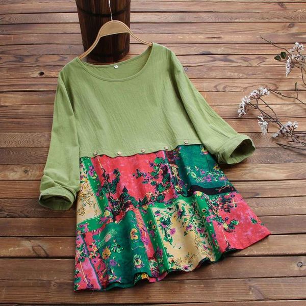

vintage printed blouse women's patchwork shirts zanzea 2021 casual long sleeve blusas female floral tunic plus size 5xl blouses &, White