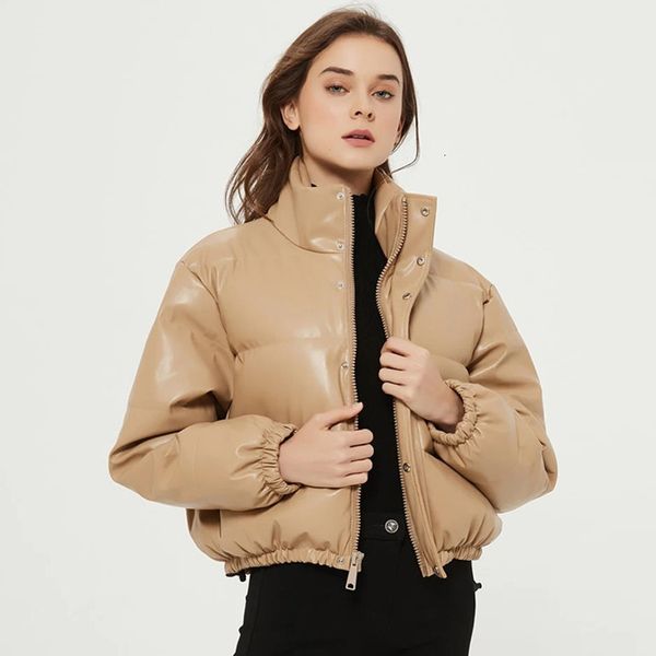 

in the short fashion parka quilted fake plutonium bubble leather ladies'latex puffer bloated jacket winter turtleneck, Black;brown