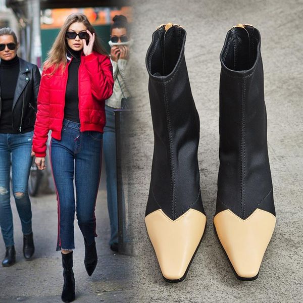 

boots female european and american fashion autumn winter sharp-heeled temperamental elastic, Black