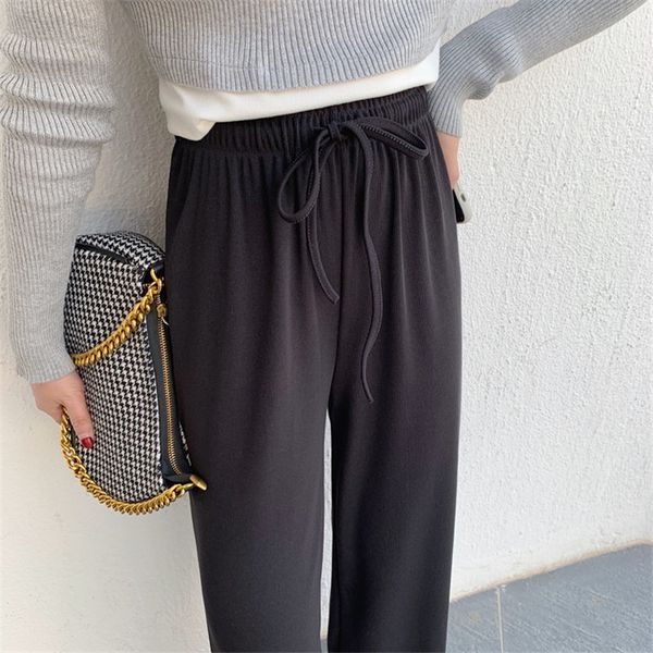 

women's pants & capris hzirip black brief released elastic-waist streetwear solid casual pants all female korean game high waist women&, Black;white