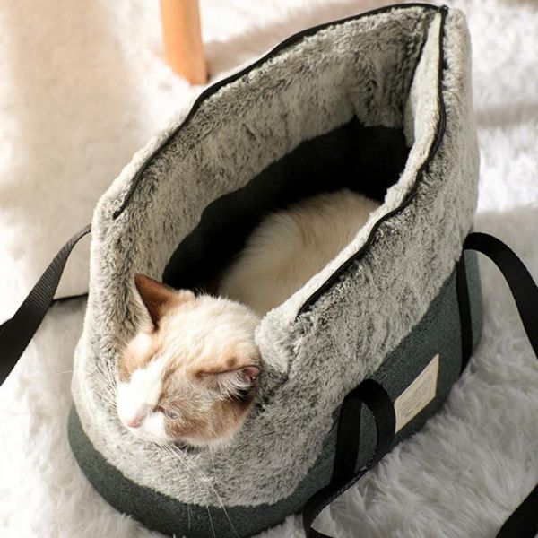 

cat carrying bag pet handbag zipper warm plush patched thick dog travel portable carrier beds & furniture