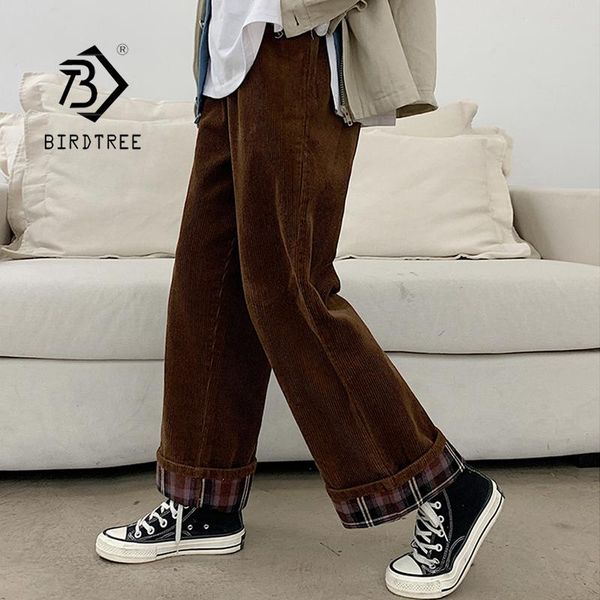 

women's pants & capris women's spring autumn casual loose corduroy wide leg fashion plaid full length straight trousers female bott, Black;white