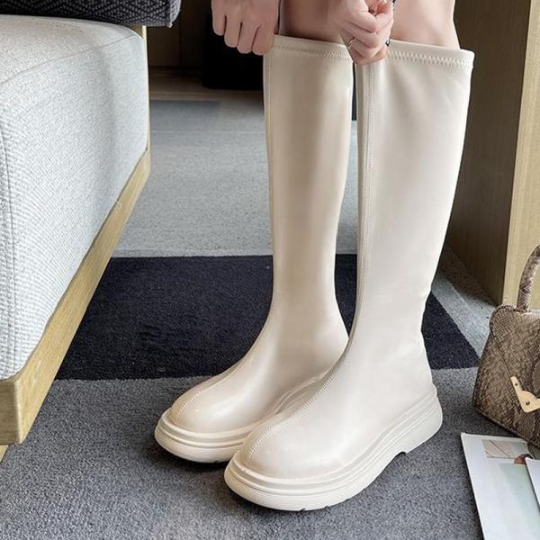 

boots women casual plush brand designer zip ladies leather long shoes 2022 ytmtloy knee high round toe botines de mujer sexy, Black
