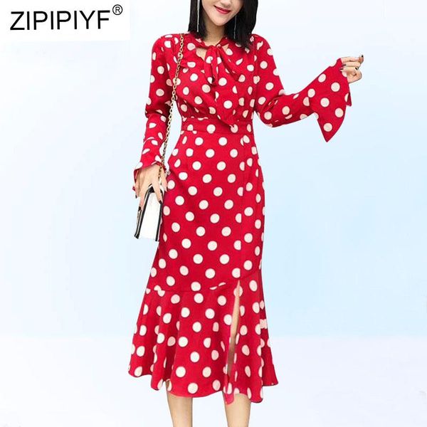 

casual dresses 2021 women dress stand neck lady female flare sleeve a-line bodycon elegant dot printing k568, Black;gray