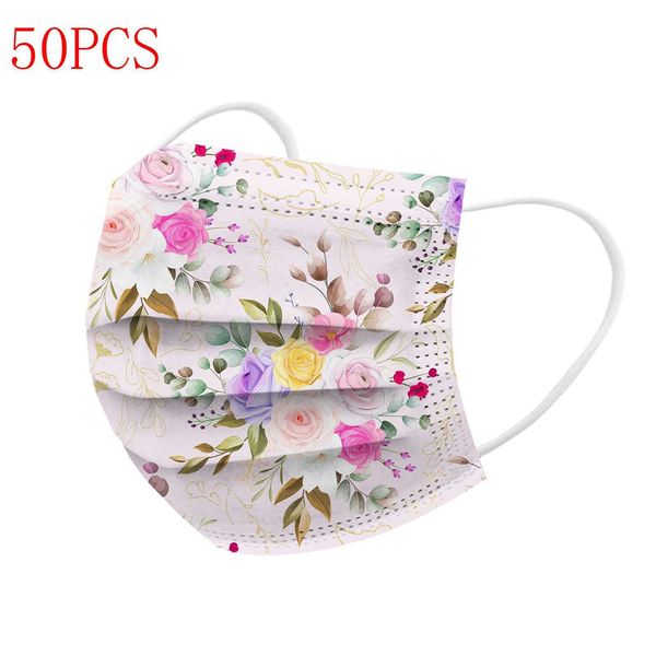 

50pcs disposable mask three-layer meltblown flowers print protective mask printed pumpkin ghost mask halloween cosplay