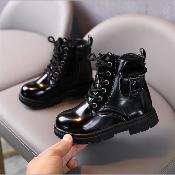 

boots children' fashion belt buckle girls stylish side pockets british style boy short childrens single boot, Black;grey