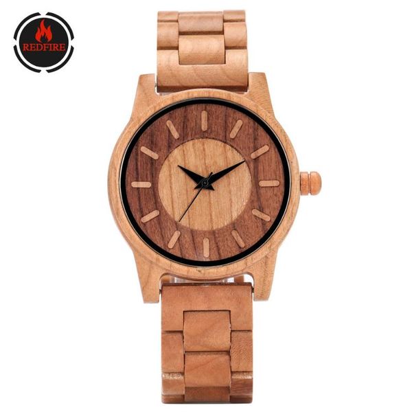 

wristwatches redfire scale/arabic numerals display cherry wooden watch for men quartz full wood watchband casual luxury men's timepiece, Slivery;brown