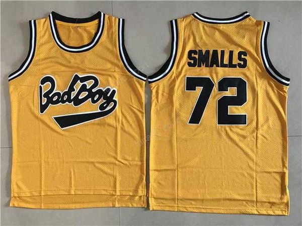 Maglie da basket film economici Bad Boy Notorious Big 72 Biggie Smalls Jersey Uomo Sport Tutto cucito Colore giallo Alta qualità in vendita