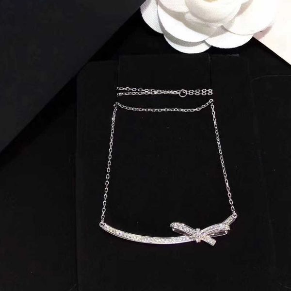 

brand pure 925 sterling silver jewelry for women bowknot neckalce long pendant necklace cute bowknot pendant party necklace
