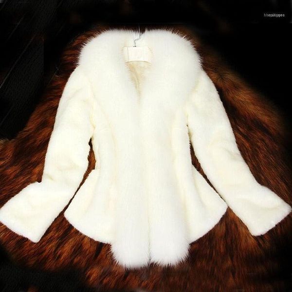 

women's fur & faux women jacket coat slim winter plus size overcoat fake1, Black