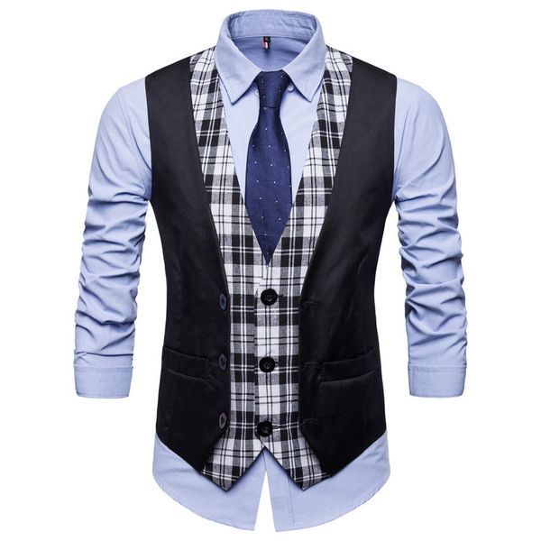 

swawhat men's plaid et, v-neck single breasted vt, fashion, british casual style, Black;white