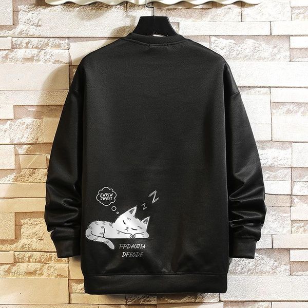 

men's hoodies & sweatshirts hoodie funnyt cat pattern printing male comfortable punk men vintage mens pullover, Black