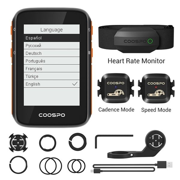 Coospo BC200 GPS Bike Computer 2.4inch ANT+Bluetooth5.0 Bicicleta Velocímetro Odômetro Multilíngue Suporte para suporte de ciclismo 220119