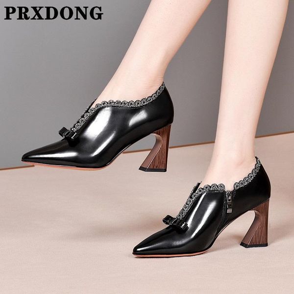 

brand women pumps 2021 spring autumn genuine leather high heels pointed toe black beige shoes woman dress party offcie lady