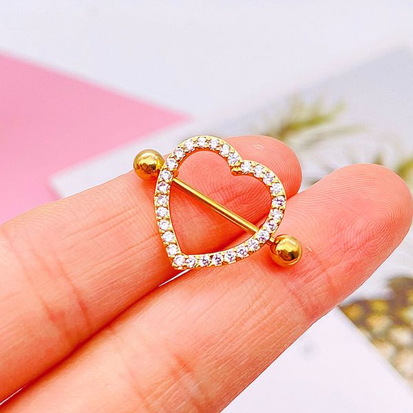

1pc stainless steel breast piercing jewelry heart zircon nipple piercing bar nipple rings shield cover barbell piercings, Silver