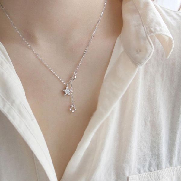 

chains enshir star zircon tassel necklace for women niche light luxury clavicle chain daily jewelry valentine gift, Silver
