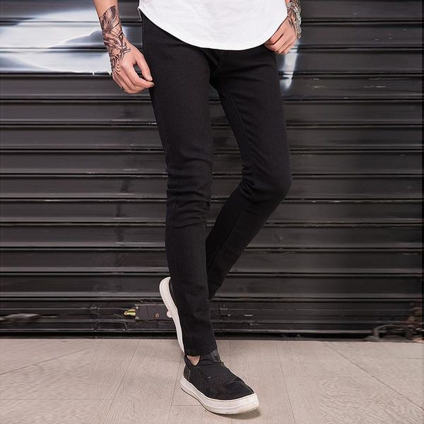 

men's jeans black skinny knee big hole men slim stretch boys small, Blue