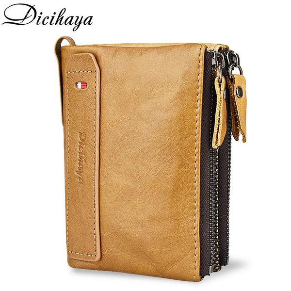 

wallets dicihaya genuine leather men wallet coin purse small mini card holder zipper for short pocket, Red;black