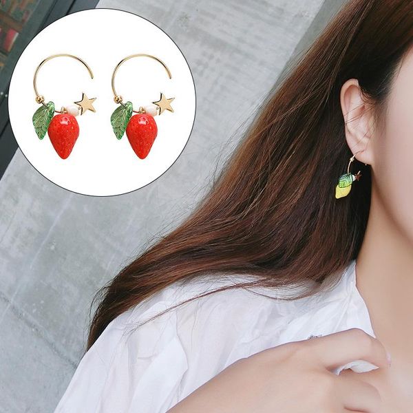 

fruit strawberry earring female lovely girl simulation red dangle earrings for women korean fashion jewelry gift hoop & huggie, Golden;silver