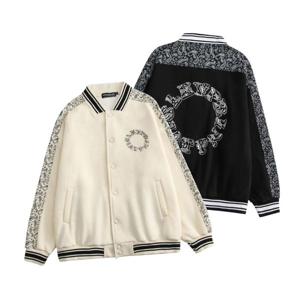 

men's jackets 2021 trend cashew blossom patchwork jacket ins street loose stand collar baseball coat, Black;brown