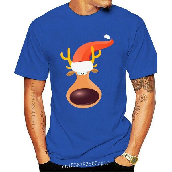 

men's t-shirts design big nose reindeer face & antlers wears santa hat christmas mens t-shirt oversized tee shirt, White;black