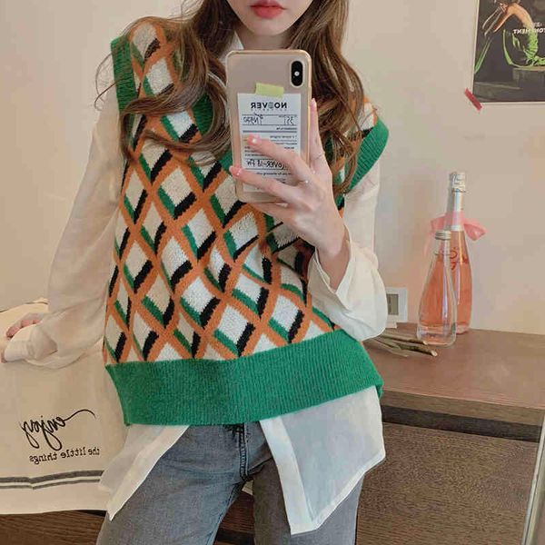 

women's sweaters retro-rhombus slacker style with cleavage in female mesh vest spring and early fall thin outer autumn sweater jacket d, White;black